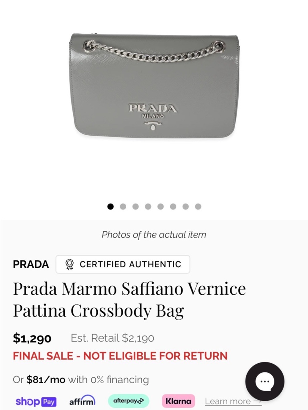 Prada Saffiano Vernice Pattina Leather Shoulder Bag in Marmo - Picture 3 of 10
